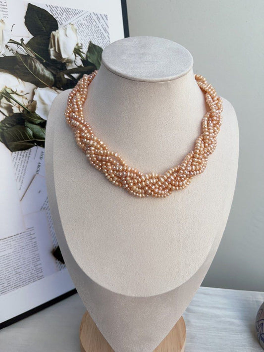 #PN836 Freshwater Pearl Necklace| Orange 🍊 Sparkling |Six Layers| Braided Design| Bridal Vibe| For Grand Occasion