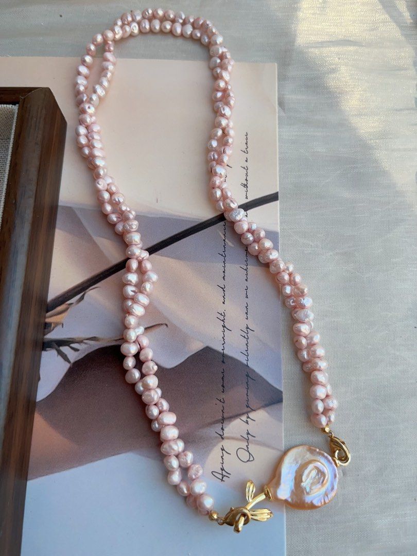 #PN837 Freshwater Pearl Necklace | Summer Rose| Plated Pink Colour | Two Layers| Twisted| Removable “Rose”|As Versatile As You