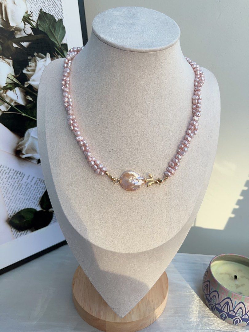#PN837 Freshwater Pearl Necklace | Summer Rose| Plated Pink Colour | Two Layers| Twisted| Removable “Rose”|As Versatile As You