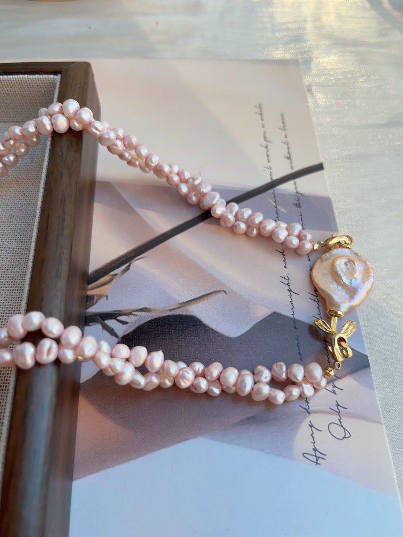 #PN837 Freshwater Pearl Necklace | Summer Rose| Plated Pink Colour | Two Layers| Twisted| Removable “Rose”|As Versatile As You