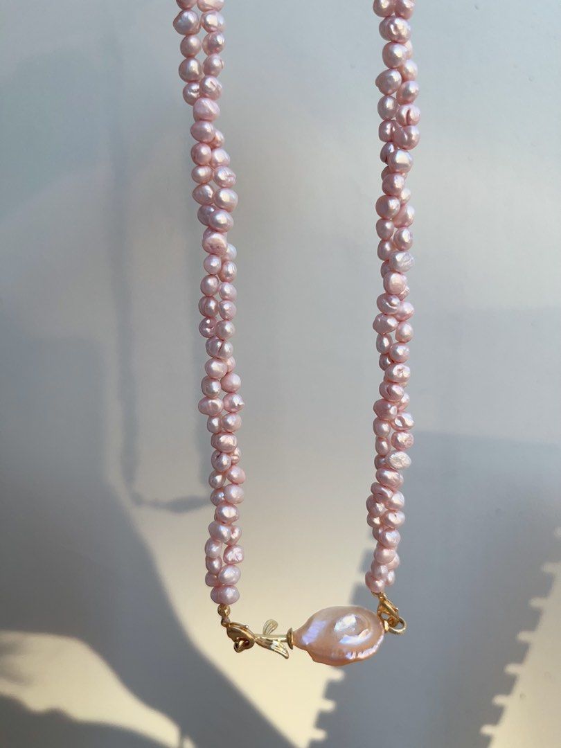 #PN837 Freshwater Pearl Necklace | Summer Rose| Plated Pink Colour | Two Layers| Twisted| Removable “Rose”|As Versatile As You