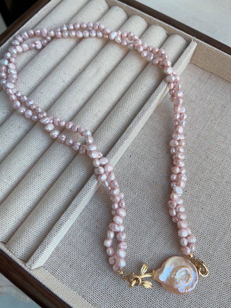 #PN837 Freshwater Pearl Necklace | Summer Rose| Plated Pink Colour | Two Layers| Twisted| Removable “Rose”|As Versatile As You
