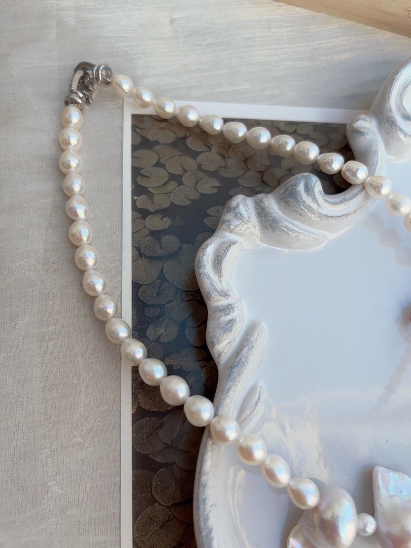 #PN838 Freshwater Pearl Necklace | Pearl Bow Tie Design| Lustrous Fishtail Baroque|Natural Flaws | Genuine Curiosity
