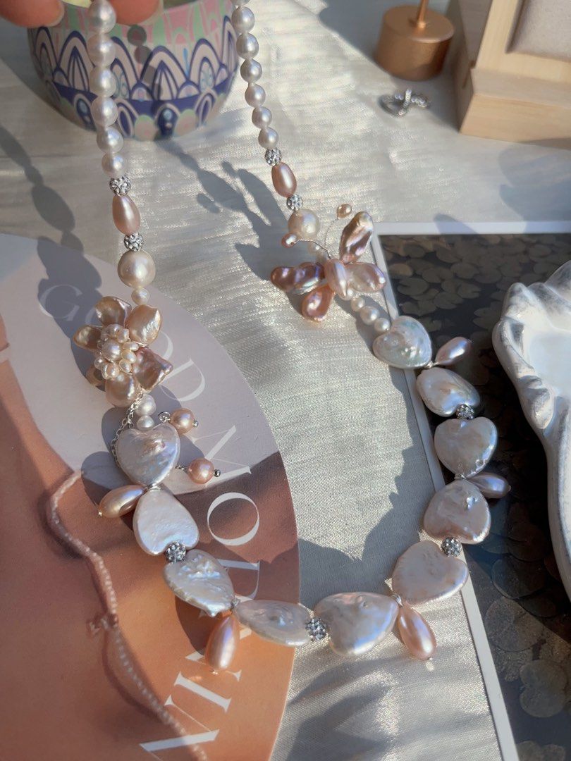 #PN840 Freshwater Pearl Necklace | Heart Baroque | Butterfly Design| Pearl Flower | Lustrous | Sweet & Elegant