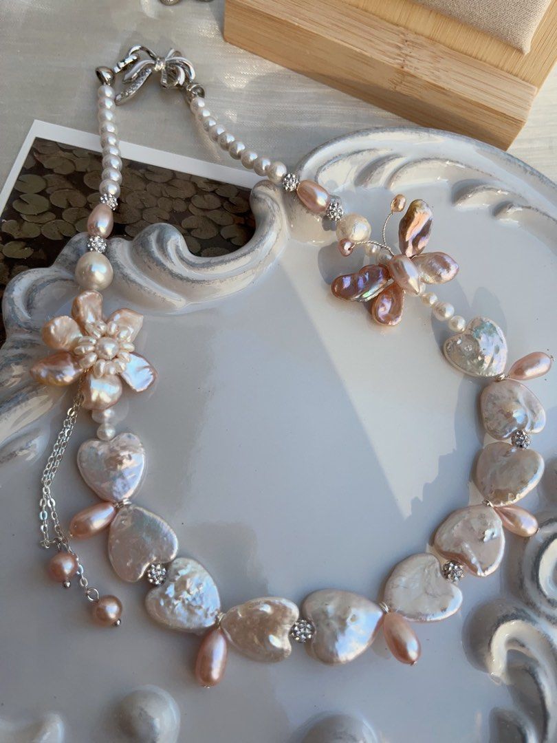 #PN840 Freshwater Pearl Necklace | Heart Baroque | Butterfly Design| Pearl Flower | Lustrous | Sweet & Elegant