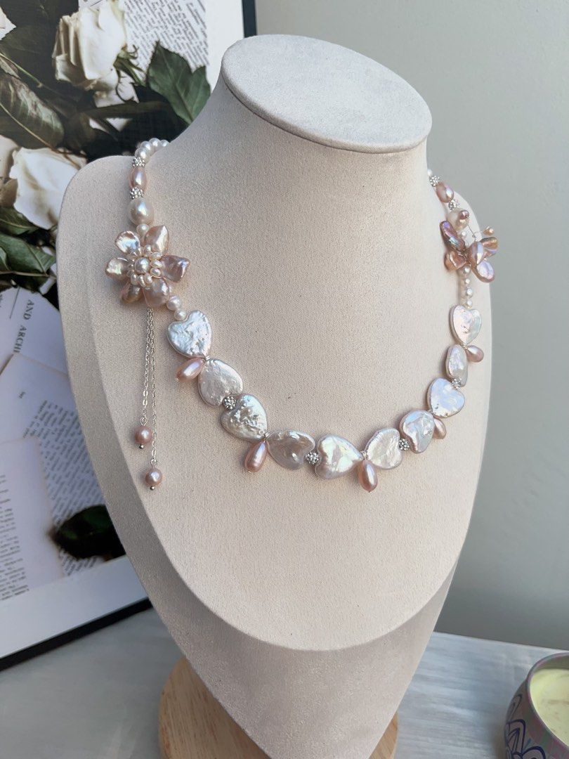 #PN840 Freshwater Pearl Necklace | Heart Baroque | Butterfly Design| Pearl Flower | Lustrous | Sweet & Elegant