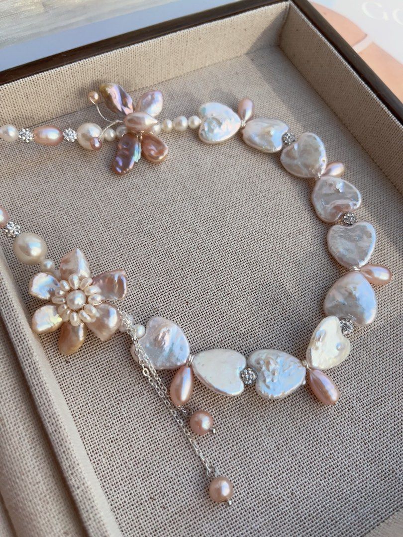 #PN840 Freshwater Pearl Necklace | Heart Baroque | Butterfly Design| Pearl Flower | Lustrous | Sweet & Elegant