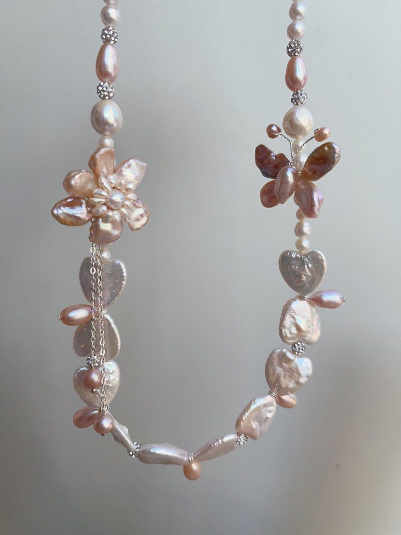 #PN840 Freshwater Pearl Necklace | Heart Baroque | Butterfly Design| Pearl Flower | Lustrous | Sweet & Elegant