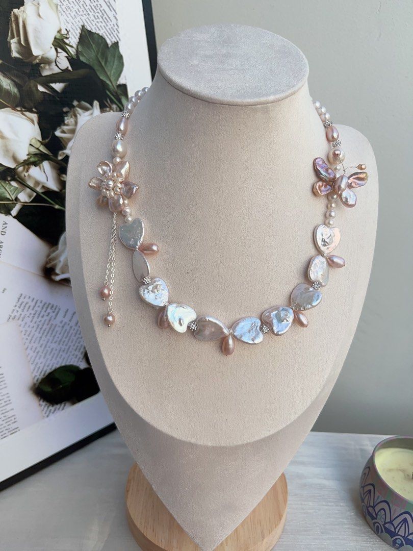 #PN840 Freshwater Pearl Necklace | Heart Baroque | Butterfly Design| Pearl Flower | Lustrous | Sweet & Elegant