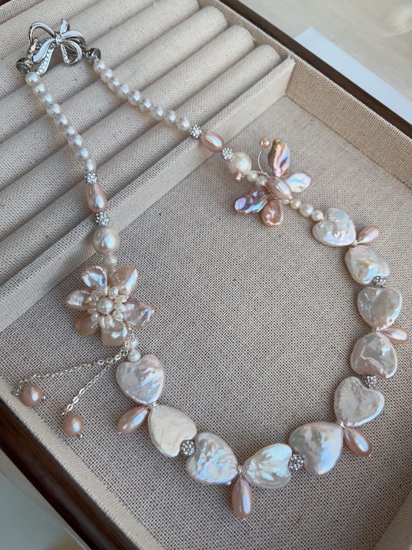#PN840 Freshwater Pearl Necklace | Heart Baroque | Butterfly Design| Pearl Flower | Lustrous | Sweet & Elegant