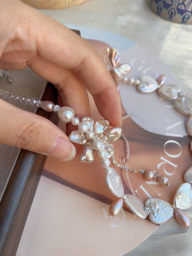 #PN840 Freshwater Pearl Necklace | Heart Baroque | Butterfly Design| Pearl Flower | Lustrous | Sweet & Elegant