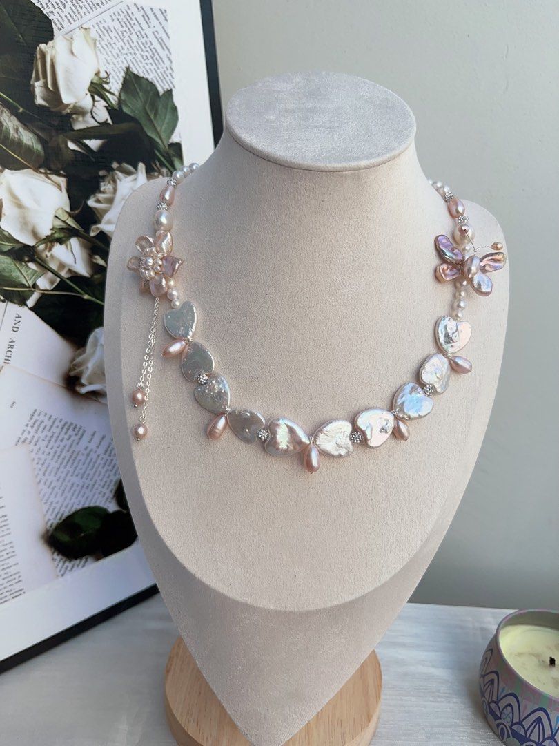#PN840 Freshwater Pearl Necklace | Heart Baroque | Butterfly Design| Pearl Flower | Lustrous | Sweet & Elegant