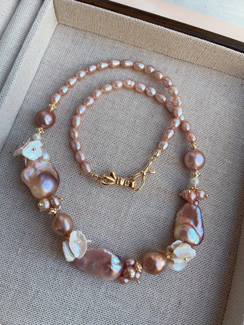#PN842 [Floral Series] Freshwater Pearl Necklace | Purple Lustrous Fishtail Baroque | Petal Pearl | Classic Design| Enjoy Luxury
