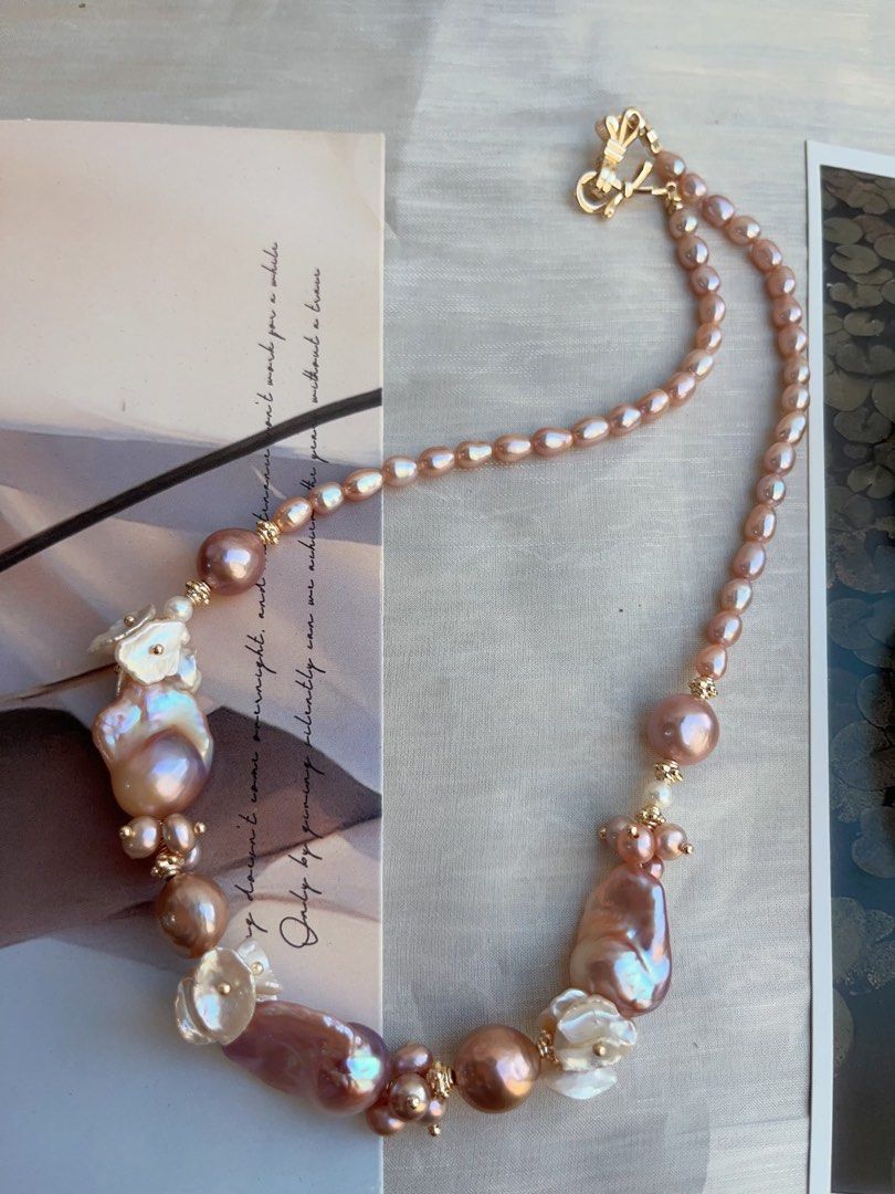 #PN842 [Floral Series] Freshwater Pearl Necklace | Purple Lustrous Fishtail Baroque | Petal Pearl | Classic Design| Enjoy Luxury