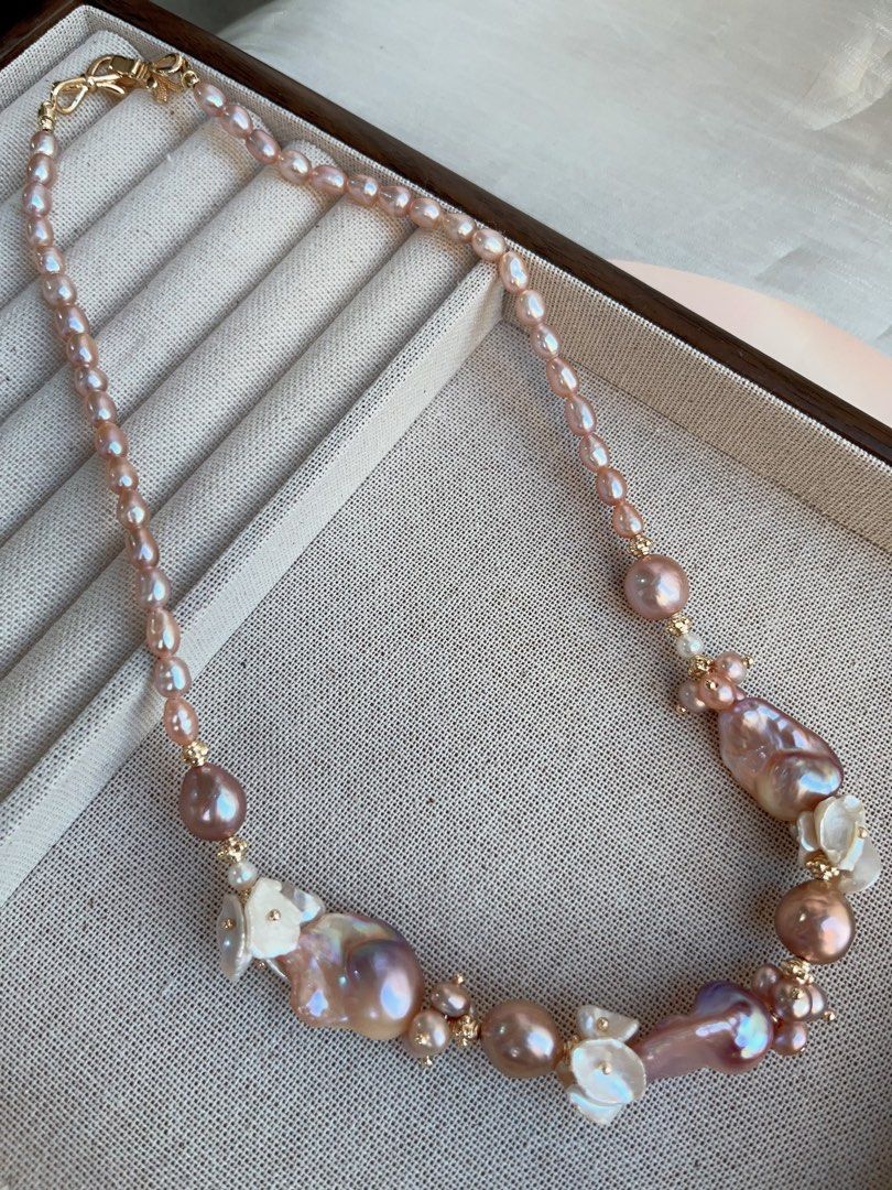 #PN842 [Floral Series] Freshwater Pearl Necklace | Purple Lustrous Fishtail Baroque | Petal Pearl | Classic Design| Enjoy Luxury