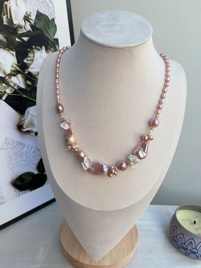 #PN842 [Floral Series] Freshwater Pearl Necklace | Purple Lustrous Fishtail Baroque | Petal Pearl | Classic Design| Enjoy Luxury