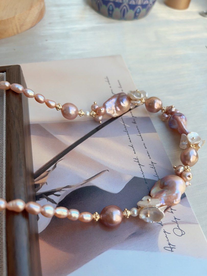 #PN842 [Floral Series] Freshwater Pearl Necklace | Purple Lustrous Fishtail Baroque | Petal Pearl | Classic Design| Enjoy Luxury
