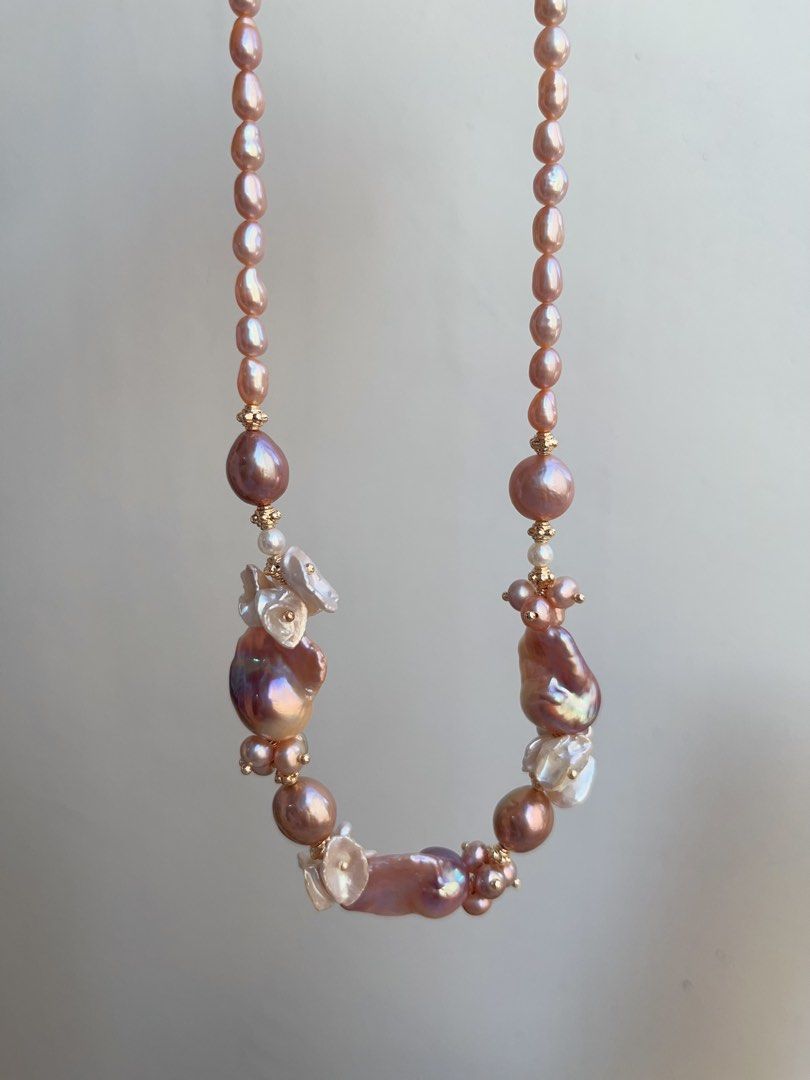 #PN842 [Floral Series] Freshwater Pearl Necklace | Purple Lustrous Fishtail Baroque | Petal Pearl | Classic Design| Enjoy Luxury