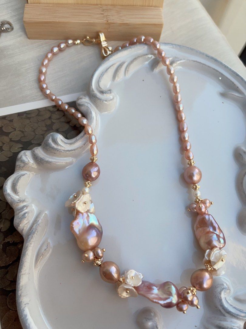 #PN842 [Floral Series] Freshwater Pearl Necklace | Purple Lustrous Fishtail Baroque | Petal Pearl | Classic Design| Enjoy Luxury