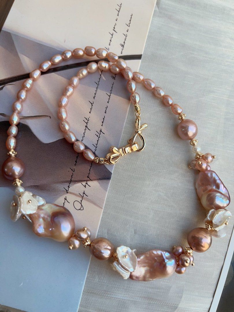 #PN842 [Floral Series] Freshwater Pearl Necklace | Purple Lustrous Fishtail Baroque | Petal Pearl | Classic Design| Enjoy Luxury