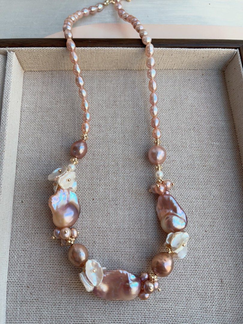 #PN842 [Floral Series] Freshwater Pearl Necklace | Purple Lustrous Fishtail Baroque | Petal Pearl | Classic Design| Enjoy Luxury