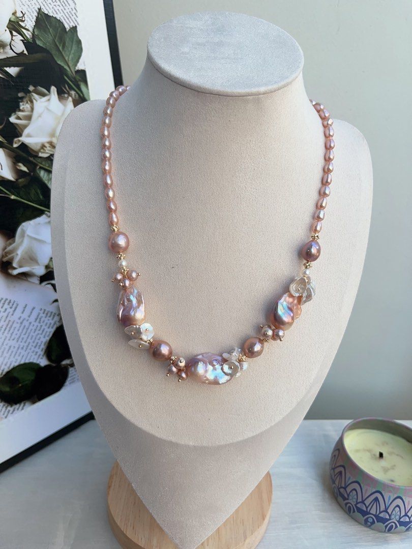 #PN842 [Floral Series] Freshwater Pearl Necklace | Purple Lustrous Fishtail Baroque | Petal Pearl | Classic Design| Enjoy Luxury