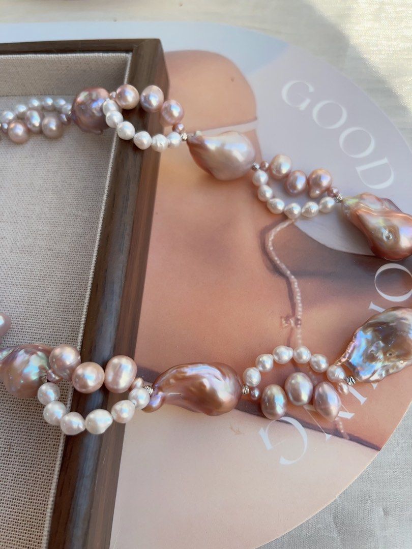 #PN845 Freshwater Pearl Necklace | Purple Fishtail Baroque |Lace Design| Lustrous | Bow Tie Structure | For Special Event