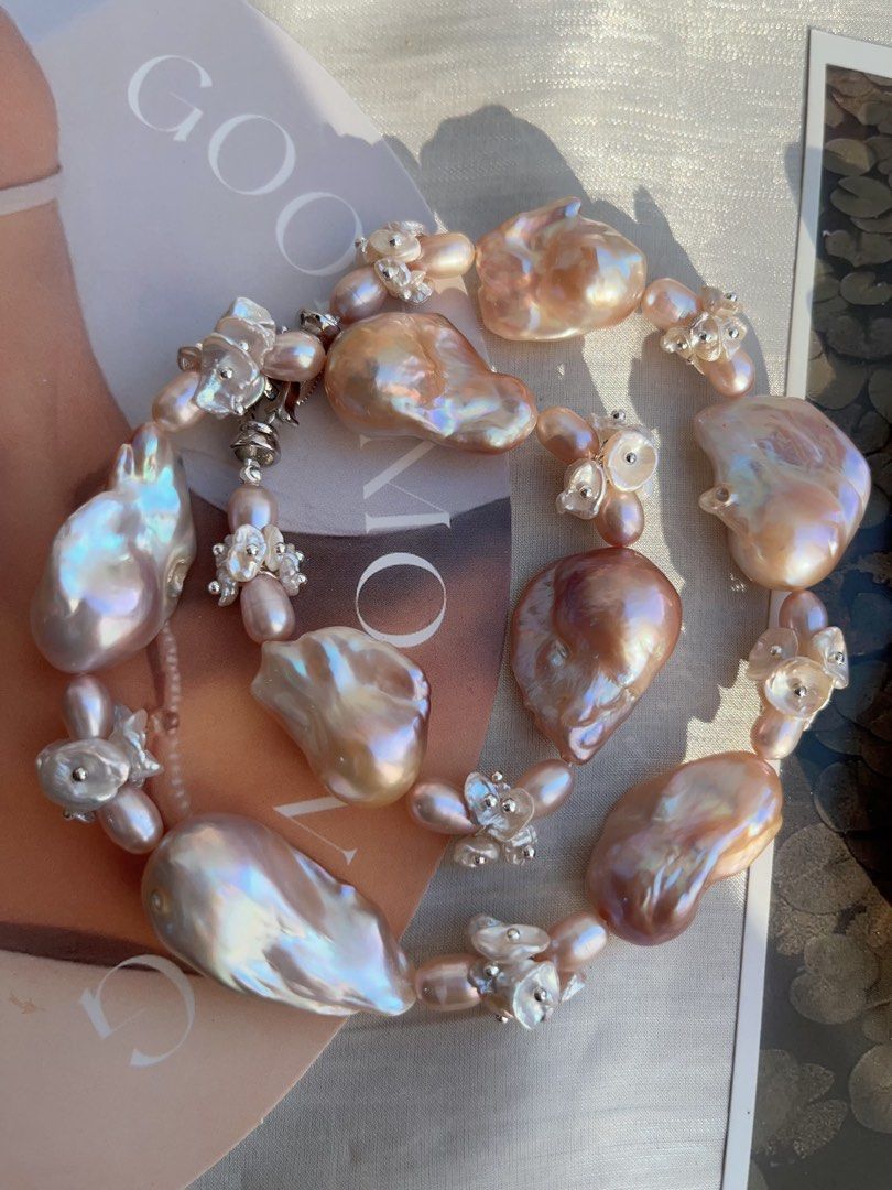 #PN847 [ Floral Series] Freshwater Pearl Necklace | Big Fishtail Baroque | Excellent Lustre | Silk-like| Strong Presence | Self Celebration | Perfect Gift for Special Occasions