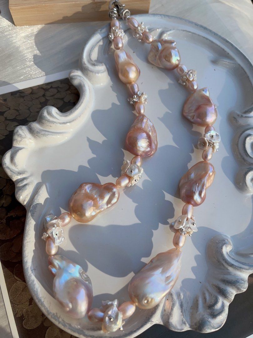 #PN847 [ Floral Series] Freshwater Pearl Necklace | Big Fishtail Baroque | Excellent Lustre | Silk-like| Strong Presence | Self Celebration | Perfect Gift for Special Occasions