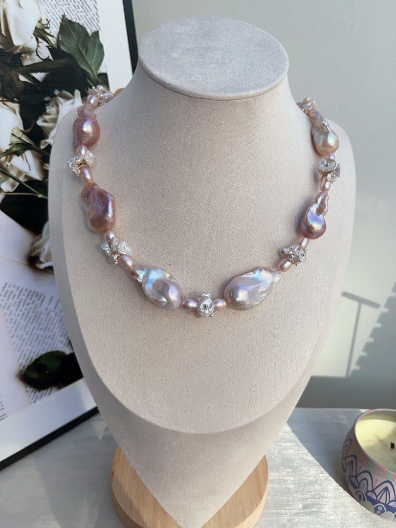 #PN847 [ Floral Series] Freshwater Pearl Necklace | Big Fishtail Baroque | Excellent Lustre | Silk-like| Strong Presence | Self Celebration | Perfect Gift for Special Occasions