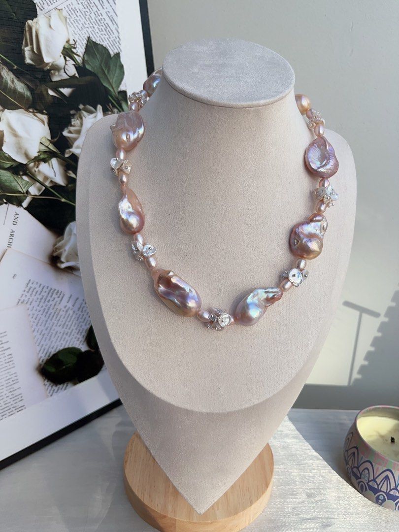 #PN847 [ Floral Series] Freshwater Pearl Necklace | Big Fishtail Baroque | Excellent Lustre | Silk-like| Strong Presence | Self Celebration | Perfect Gift for Special Occasions