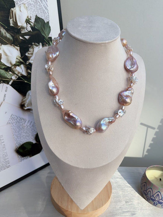 #PN847 [ Floral Series] Freshwater Pearl Necklace | Big Fishtail Baroque | Excellent Lustre | Silk-like| Strong Presence | Self Celebration | Perfect Gift for Special Occasions