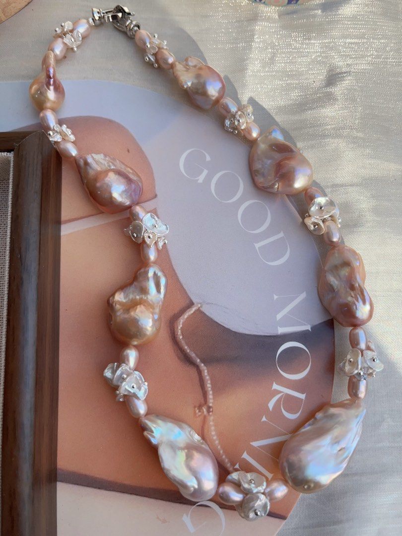 #PN847 [ Floral Series] Freshwater Pearl Necklace | Big Fishtail Baroque | Excellent Lustre | Silk-like| Strong Presence | Self Celebration | Perfect Gift for Special Occasions