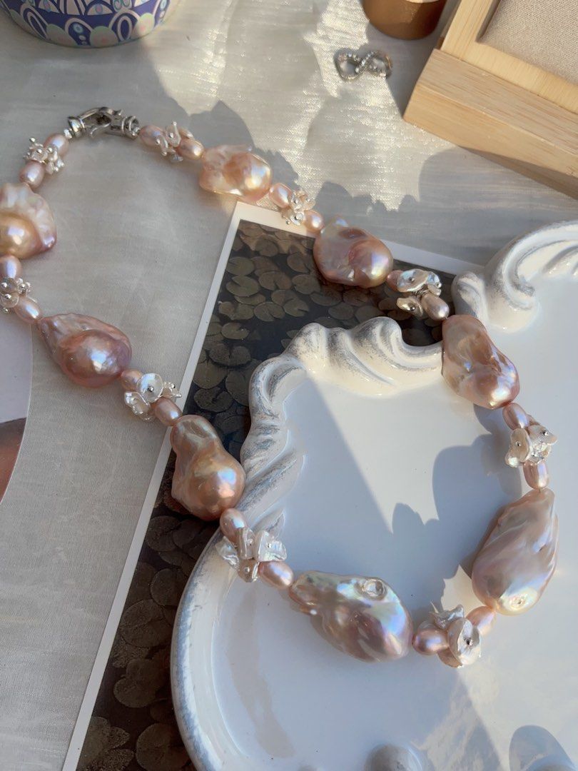 #PN847 [ Floral Series] Freshwater Pearl Necklace | Big Fishtail Baroque | Excellent Lustre | Silk-like| Strong Presence | Self Celebration | Perfect Gift for Special Occasions