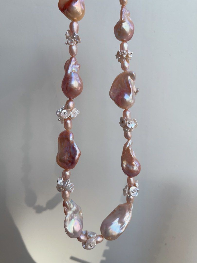 #PN847 [ Floral Series] Freshwater Pearl Necklace | Big Fishtail Baroque | Excellent Lustre | Silk-like| Strong Presence | Self Celebration | Perfect Gift for Special Occasions