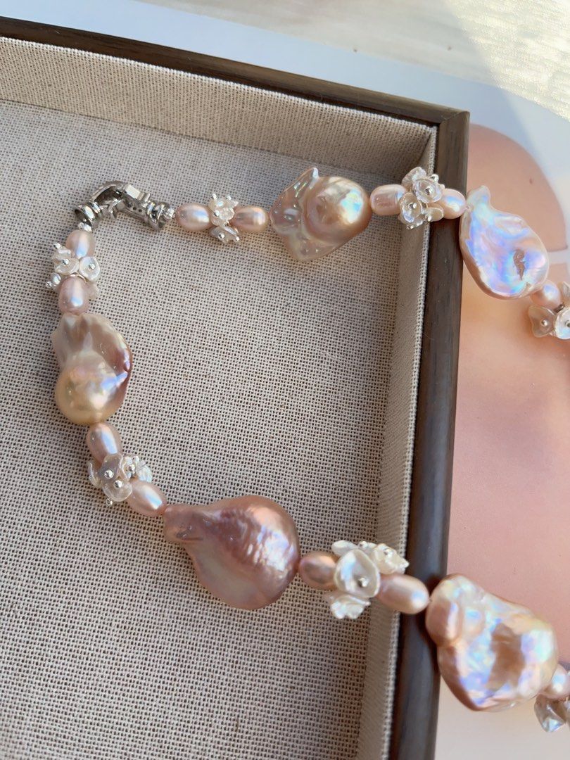 #PN847 [ Floral Series] Freshwater Pearl Necklace | Big Fishtail Baroque | Excellent Lustre | Silk-like| Strong Presence | Self Celebration | Perfect Gift for Special Occasions
