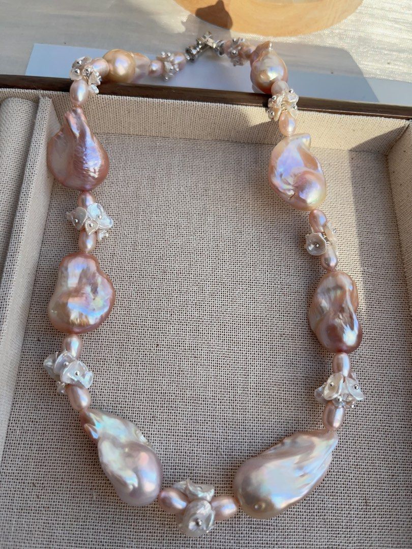 #PN847 [ Floral Series] Freshwater Pearl Necklace | Big Fishtail Baroque | Excellent Lustre | Silk-like| Strong Presence | Self Celebration | Perfect Gift for Special Occasions
