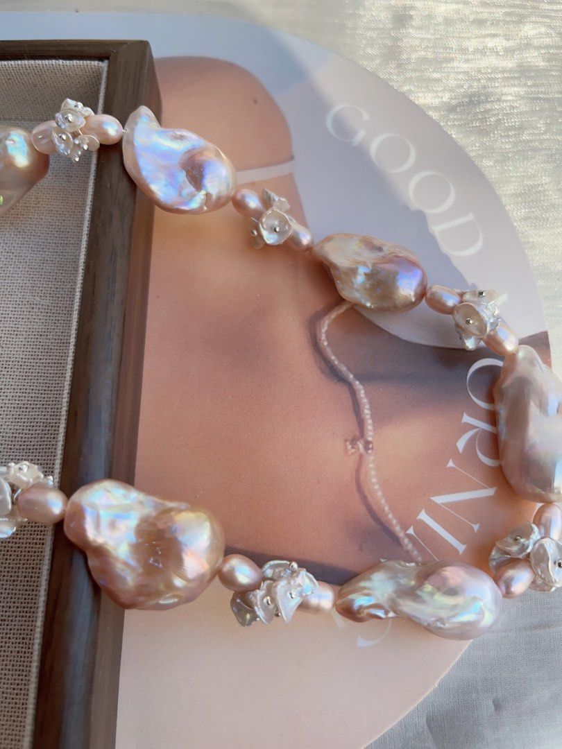 #PN847 [ Floral Series] Freshwater Pearl Necklace | Big Fishtail Baroque | Excellent Lustre | Silk-like| Strong Presence | Self Celebration | Perfect Gift for Special Occasions