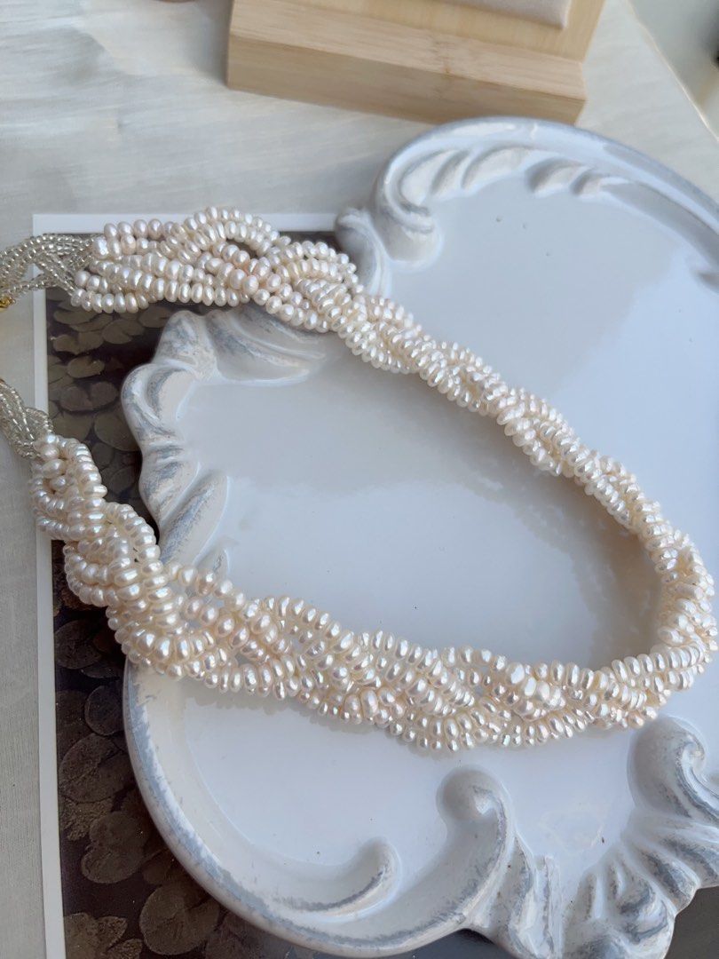 #PN850 Freshwater Pearl Necklace | Braided 6 Layers| Baby Pearl | Warm Lustre| Vintage Victoria | Perfect for Wedding 💒