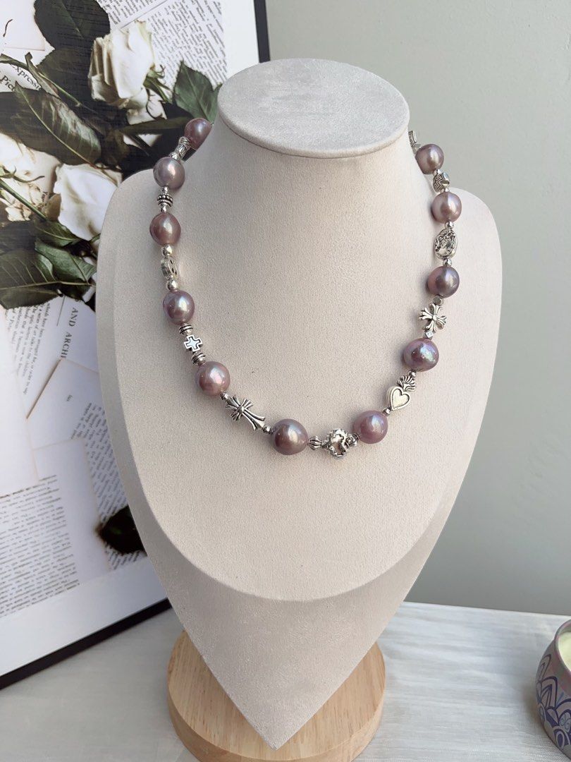 #PN854 Purple Stars| Freshwater Pearl Necklace | 13mm Big Baroque | Metallic Purple Lustre | Mrs Mysterious
