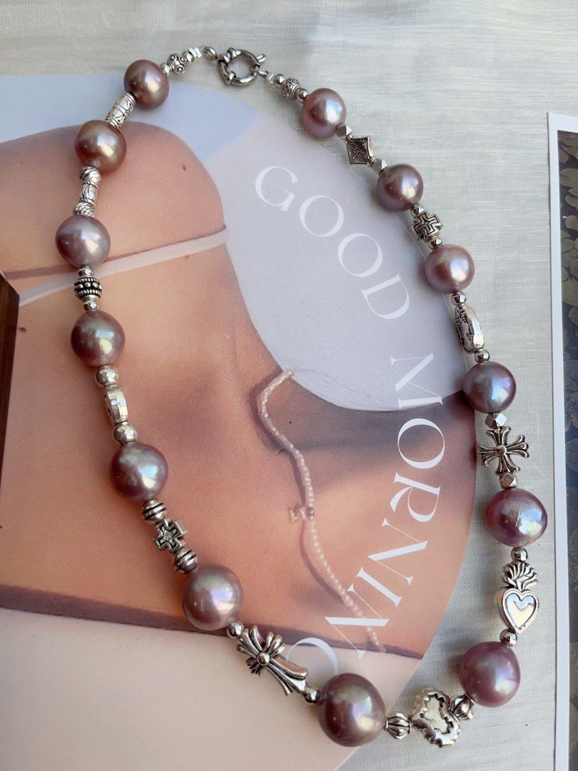 #PN854 Purple Stars| Freshwater Pearl Necklace | 13mm Big Baroque | Metallic Purple Lustre | Mrs Mysterious