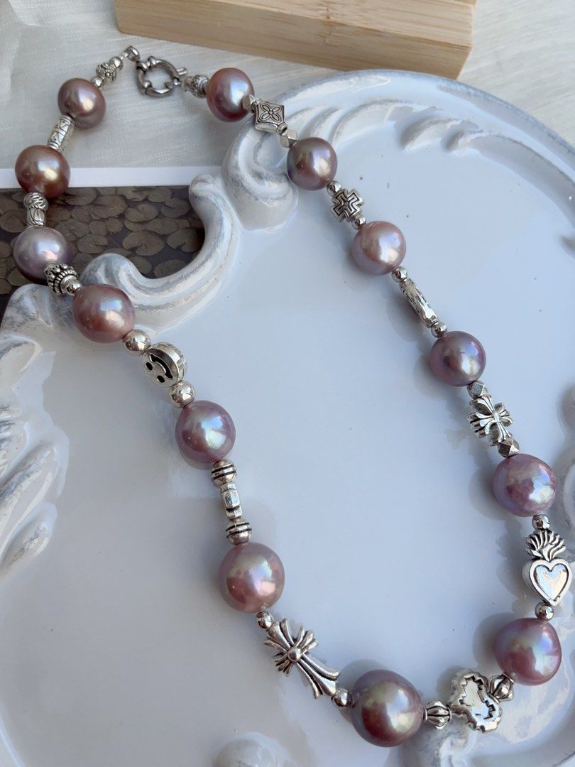 #PN854 Purple Stars| Freshwater Pearl Necklace | 13mm Big Baroque | Metallic Purple Lustre | Mrs Mysterious