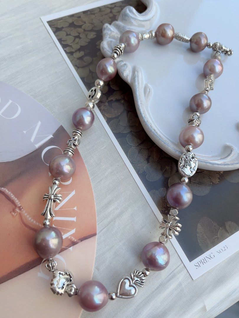 #PN854 Purple Stars| Freshwater Pearl Necklace | 13mm Big Baroque | Metallic Purple Lustre | Mrs Mysterious