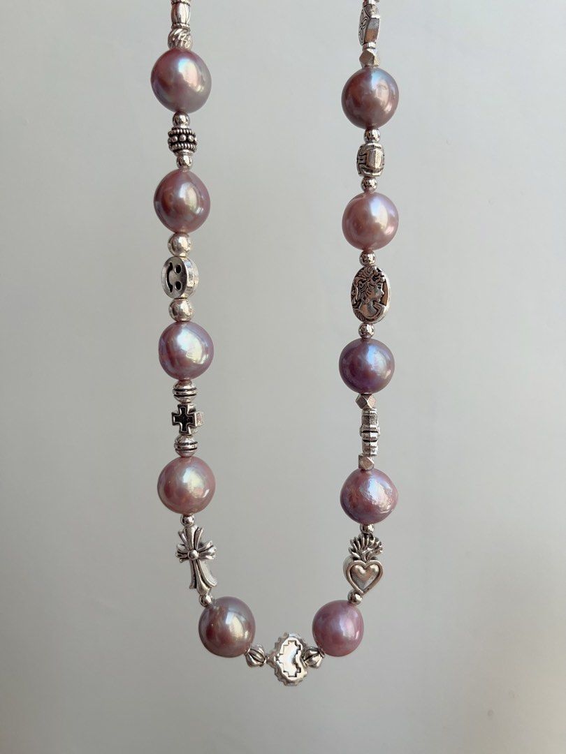 #PN854 Purple Stars| Freshwater Pearl Necklace | 13mm Big Baroque | Metallic Purple Lustre | Mrs Mysterious