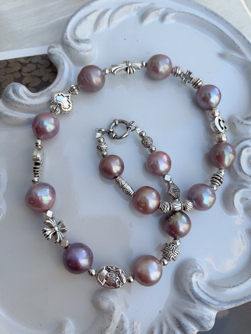 #PN854 Purple Stars| Freshwater Pearl Necklace | 13mm Big Baroque | Metallic Purple Lustre | Mrs Mysterious