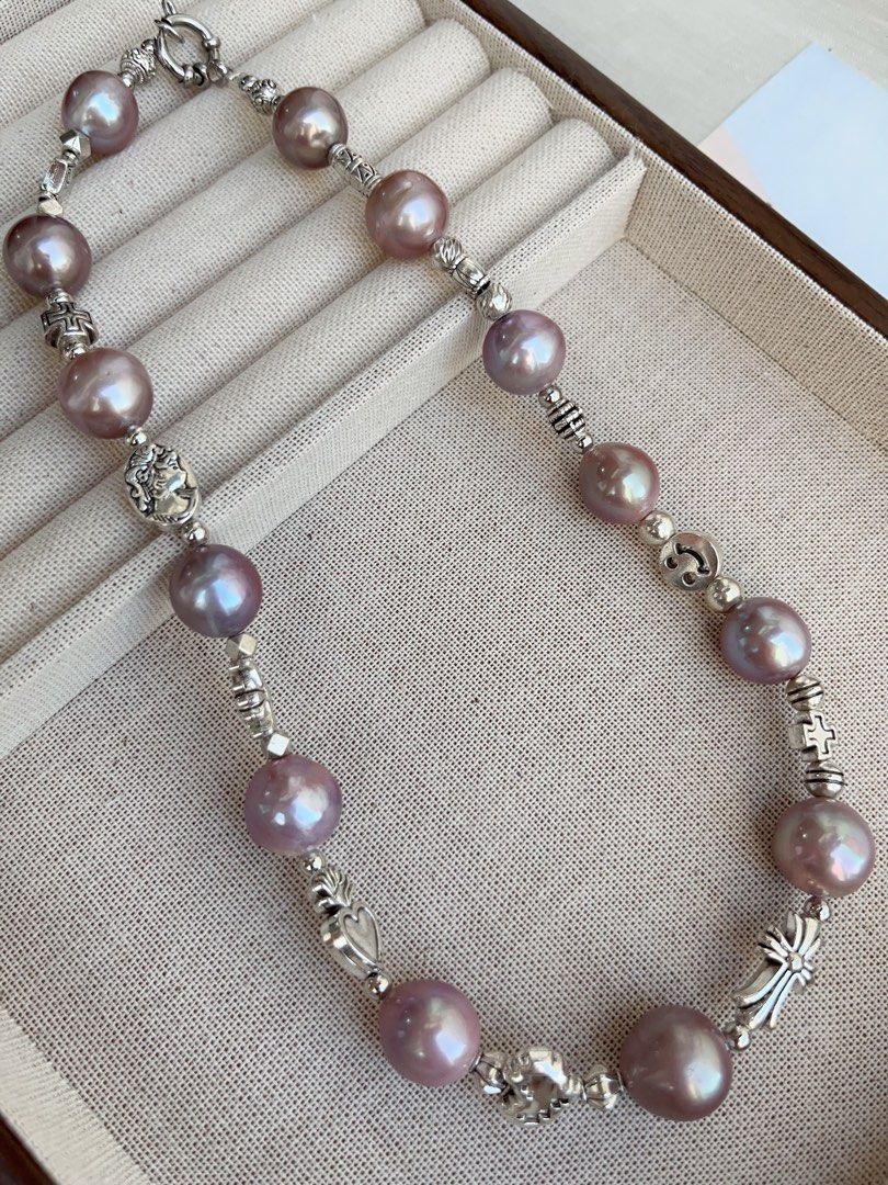 #PN854 Purple Stars| Freshwater Pearl Necklace | 13mm Big Baroque | Metallic Purple Lustre | Mrs Mysterious