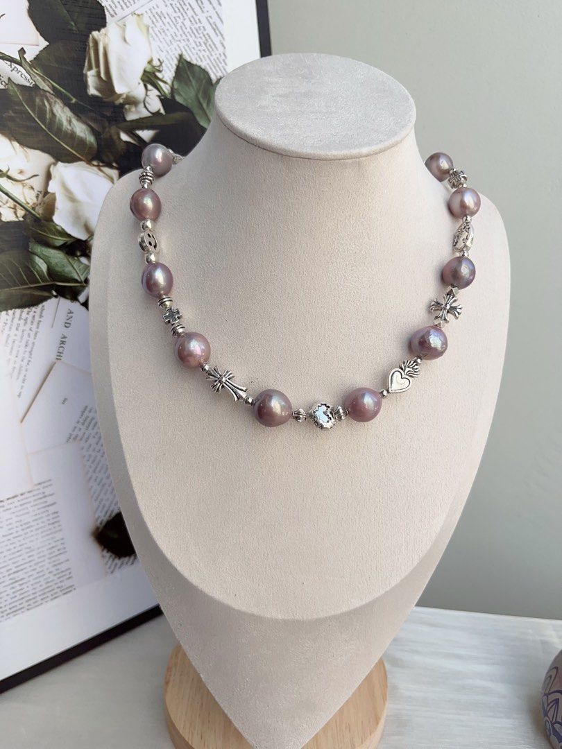 #PN854 Purple Stars| Freshwater Pearl Necklace | 13mm Big Baroque | Metallic Purple Lustre | Mrs Mysterious