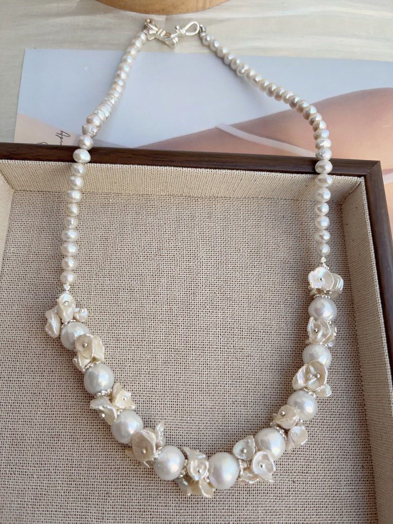 #PN856 [Floral Series] Freshwater Pearl Necklace | Flower Garland on Neck| Petals| Candy Paper Baroque Lustrous | Classic Floral Design| Wedding 💒 Gift