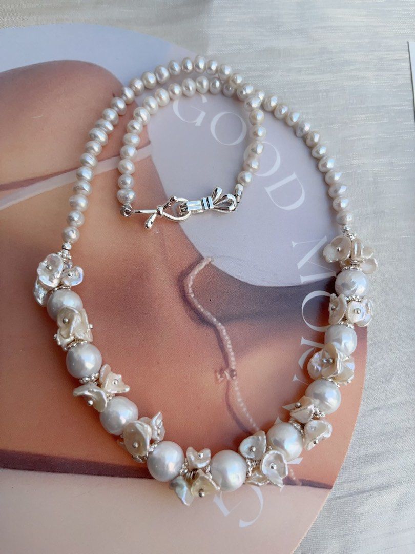 #PN856 [Floral Series] Freshwater Pearl Necklace | Flower Garland on Neck| Petals| Candy Paper Baroque Lustrous | Classic Floral Design| Wedding 💒 Gift