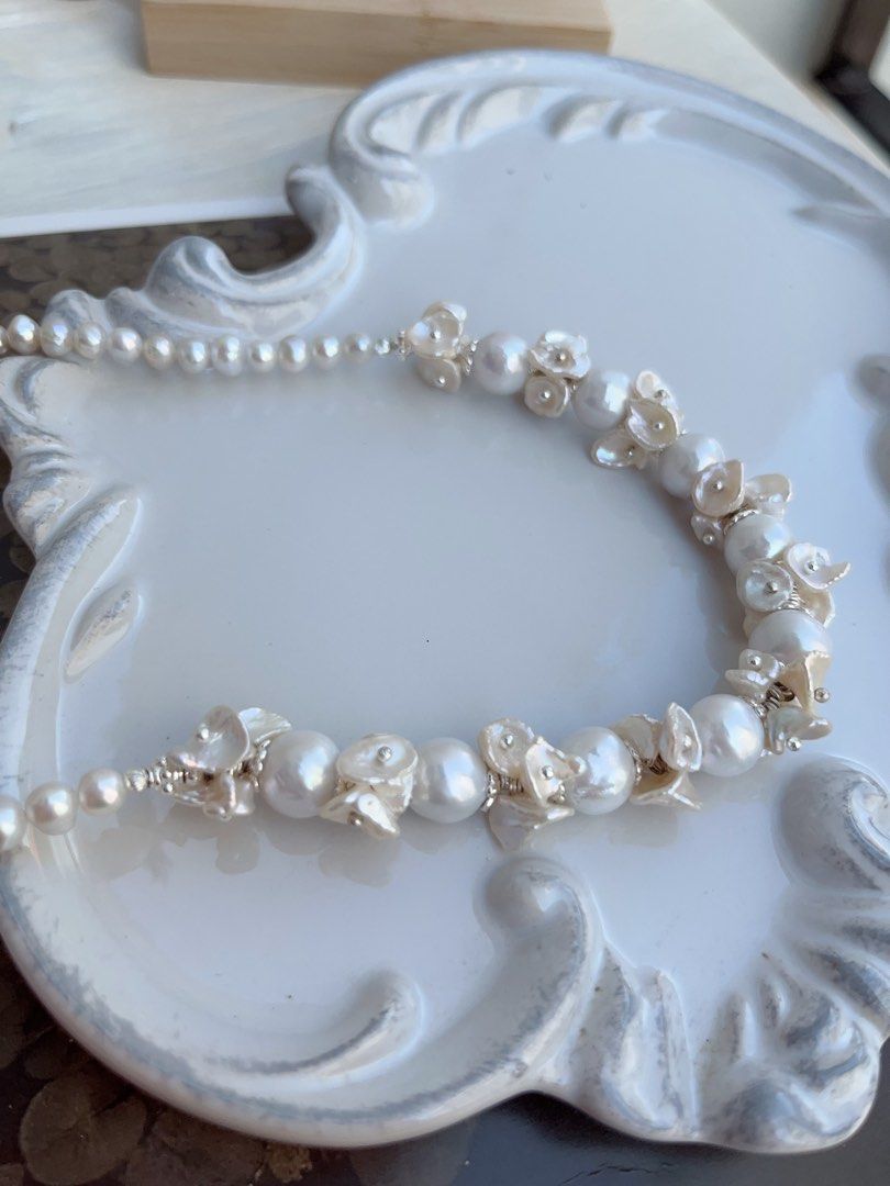 #PN856 [Floral Series] Freshwater Pearl Necklace | Flower Garland on Neck| Petals| Candy Paper Baroque Lustrous | Classic Floral Design| Wedding 💒 Gift